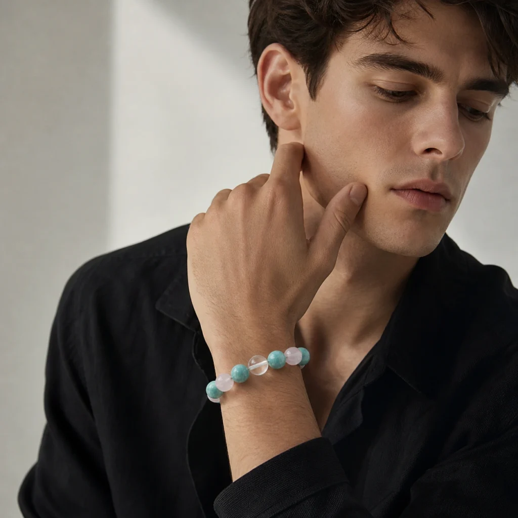 Amazonite & Rose Quartz Bracelet – Enclosed Green Silence