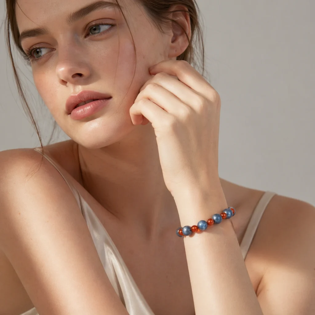 Kyanite Red Agate Beaded Bracelet–Azur Cendre