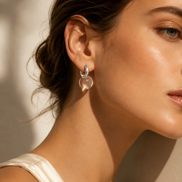 Clear Quartz Huggie Earrings - Crystal Drop Hoops