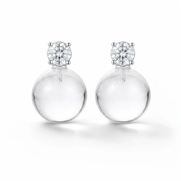 Clear Quartz Stud Earrings - Crystal Sphere Design