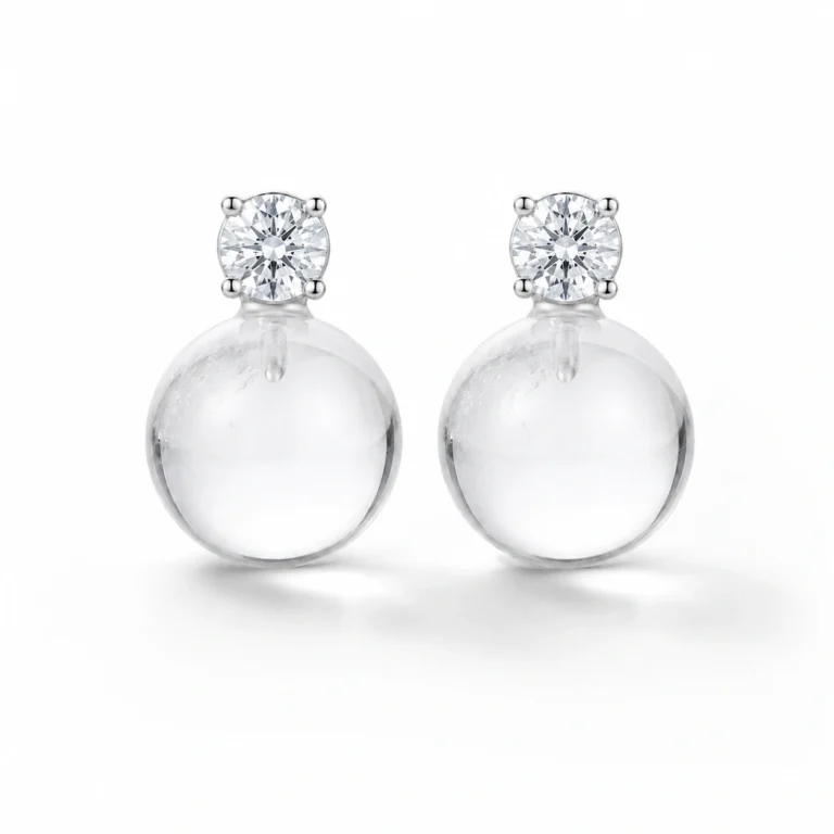 Clear Quartz Stud Earrings - Crystal Sphere Design