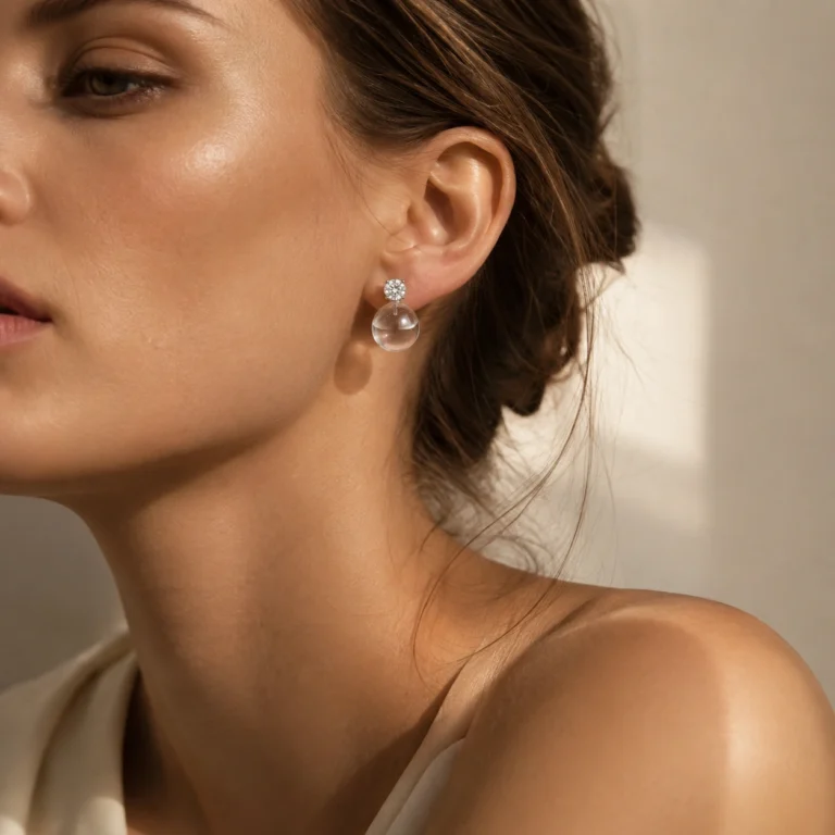 Clear Quartz Stud Earrings - Crystal Sphere Design