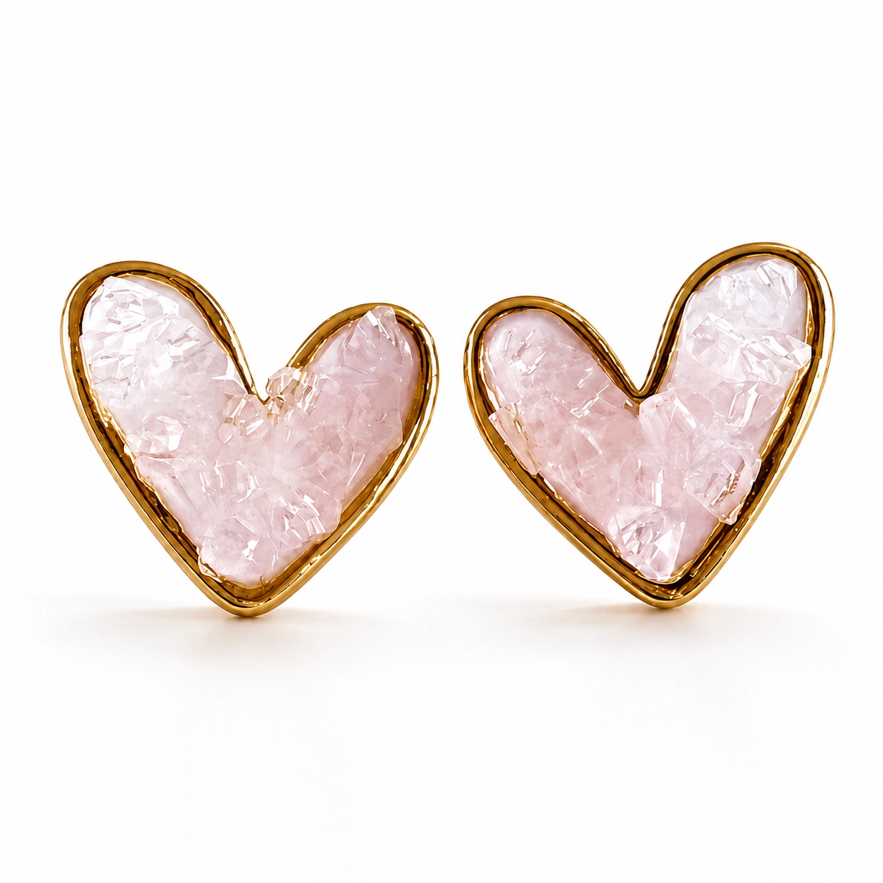 Pink Heart Enamel Alloy Stud Earrings Vintage Romantic Style