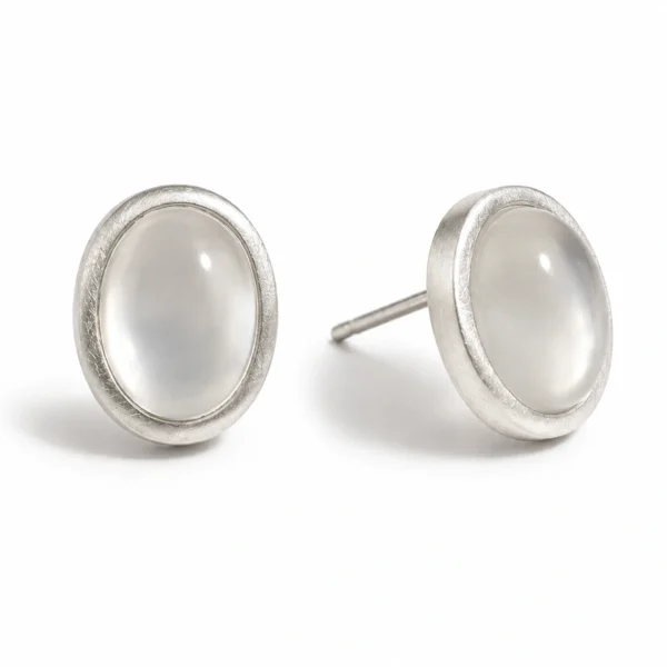 White Agate Stud Earrings - Pure Oval Elegance