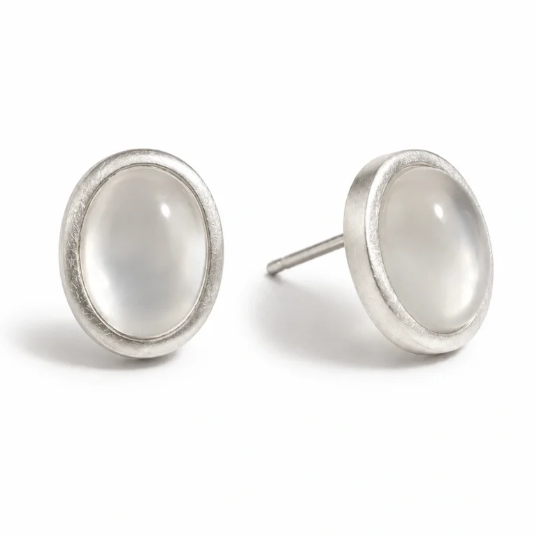 White Agate Stud Earrings - Pure Oval Elegance