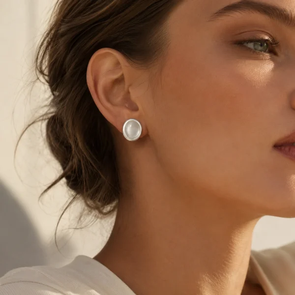 White Agate Stud Earrings - Pure Oval Elegance