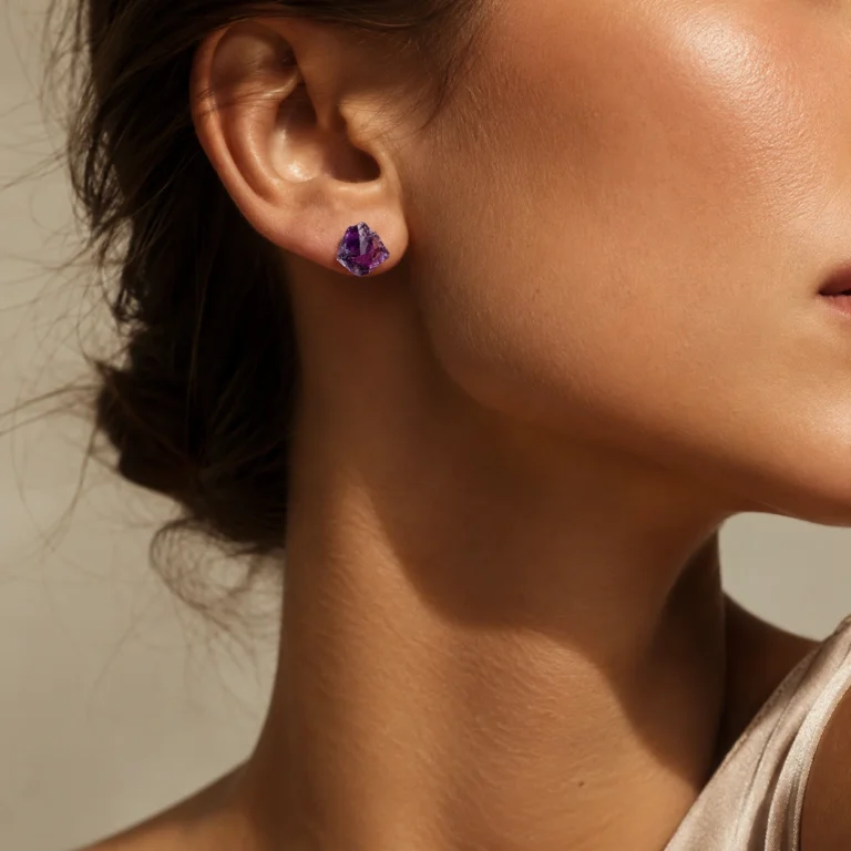 Raw Amethyst Stud Earrings