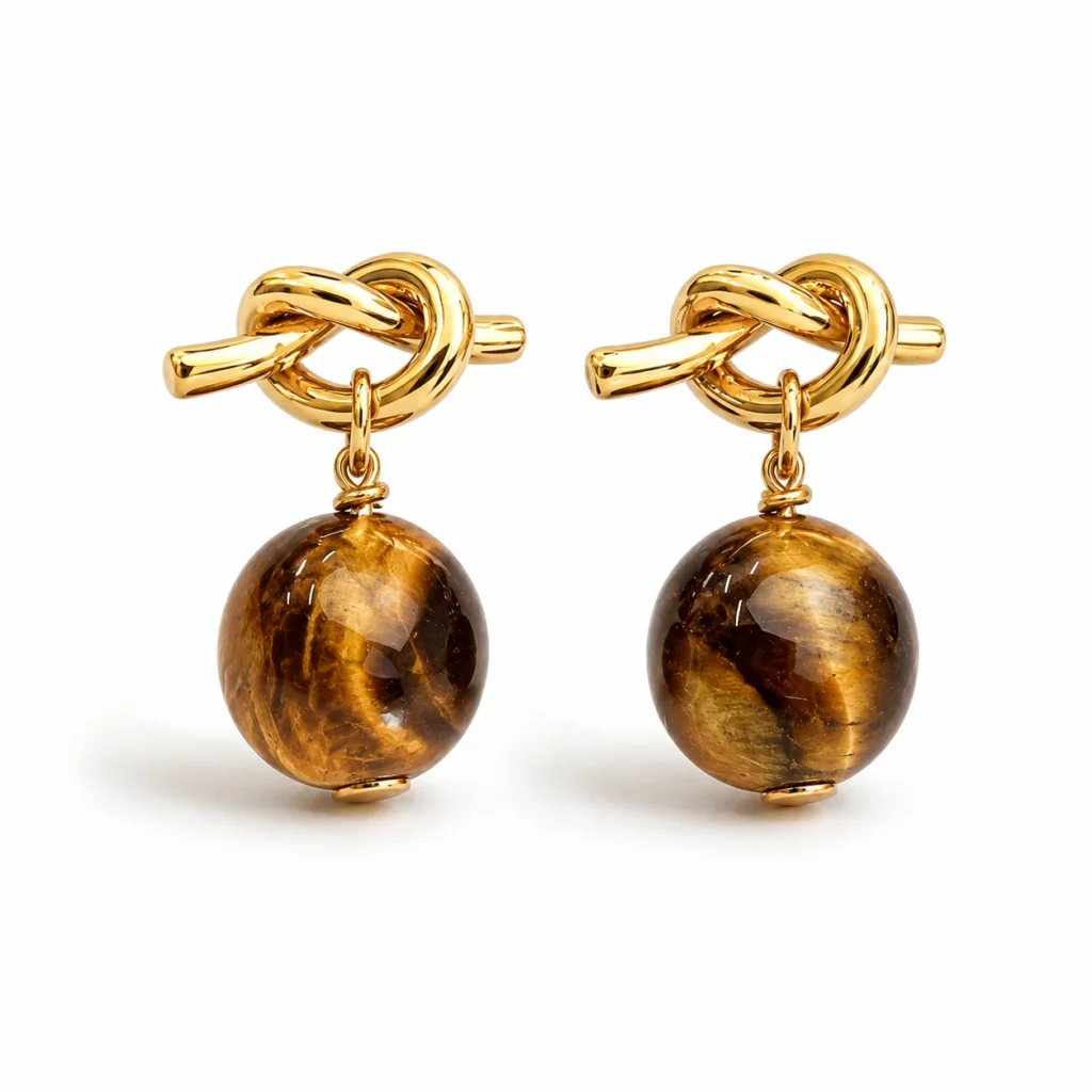 Vintage Gold Knot Drop Earrings – Marbled Accent