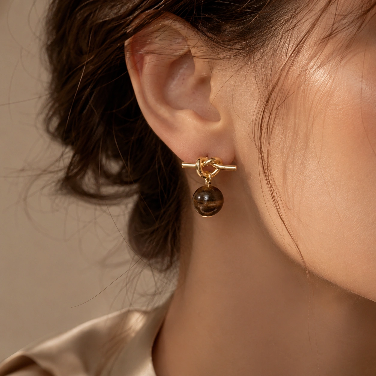 Vintage Gold Knot Drop Earrings - Marbled Accent