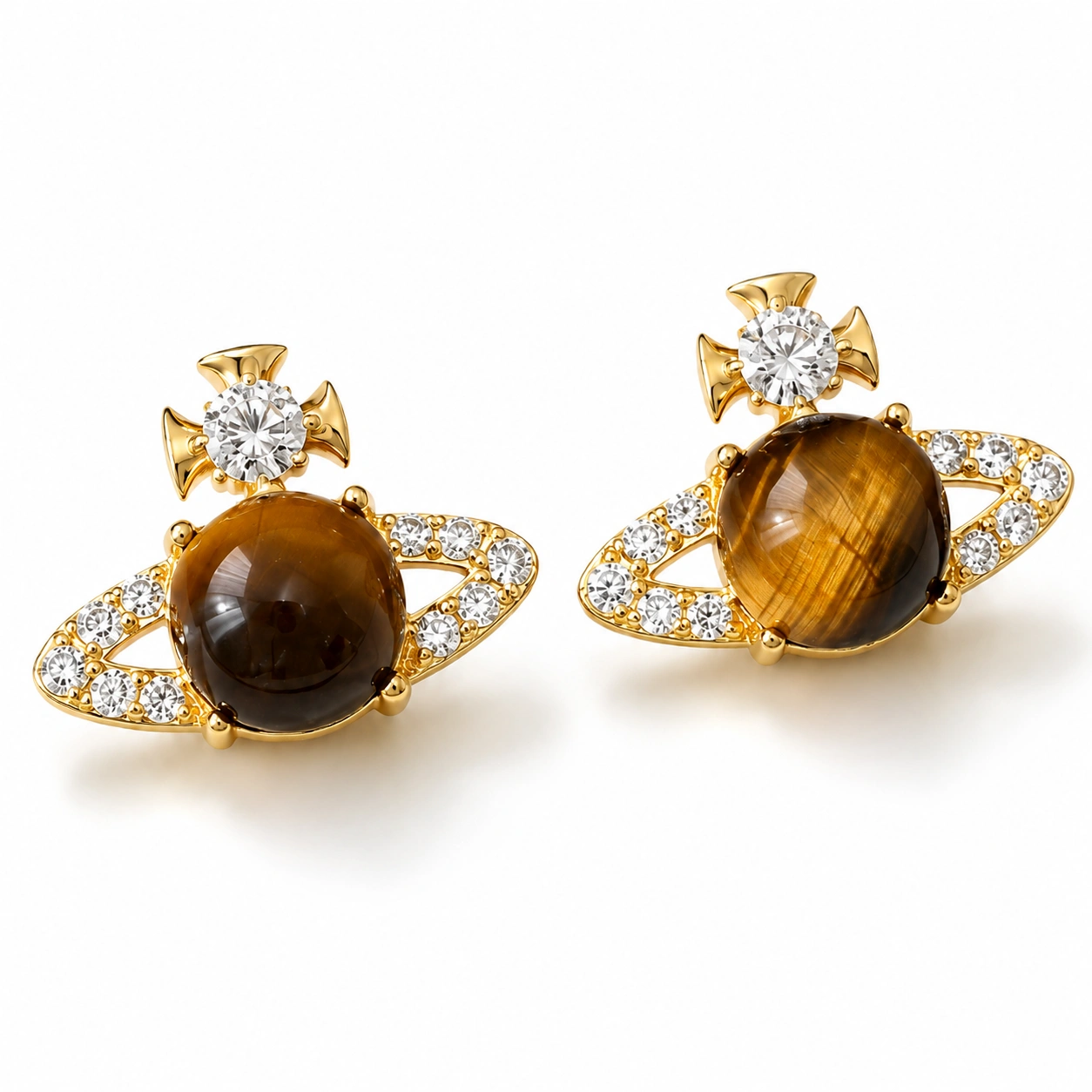 Tiger's Eye Saturn Stud Earrings