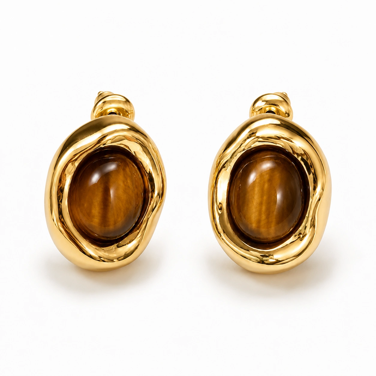 Tiger's Eye Organic Stud Earrings