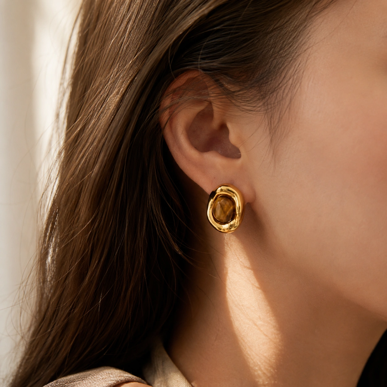 Tiger's Eye Organic Stud Earrings
