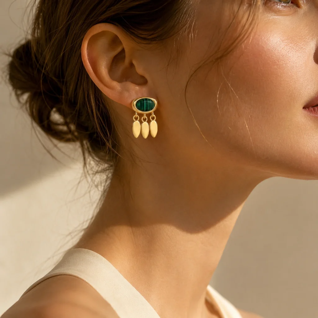 Green Statement Fringe Drop Earrings – Malachite Style