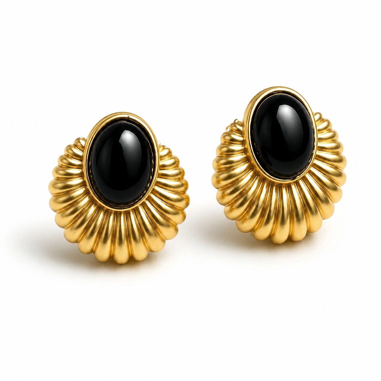 Black Onyx Fan Stud Earrings