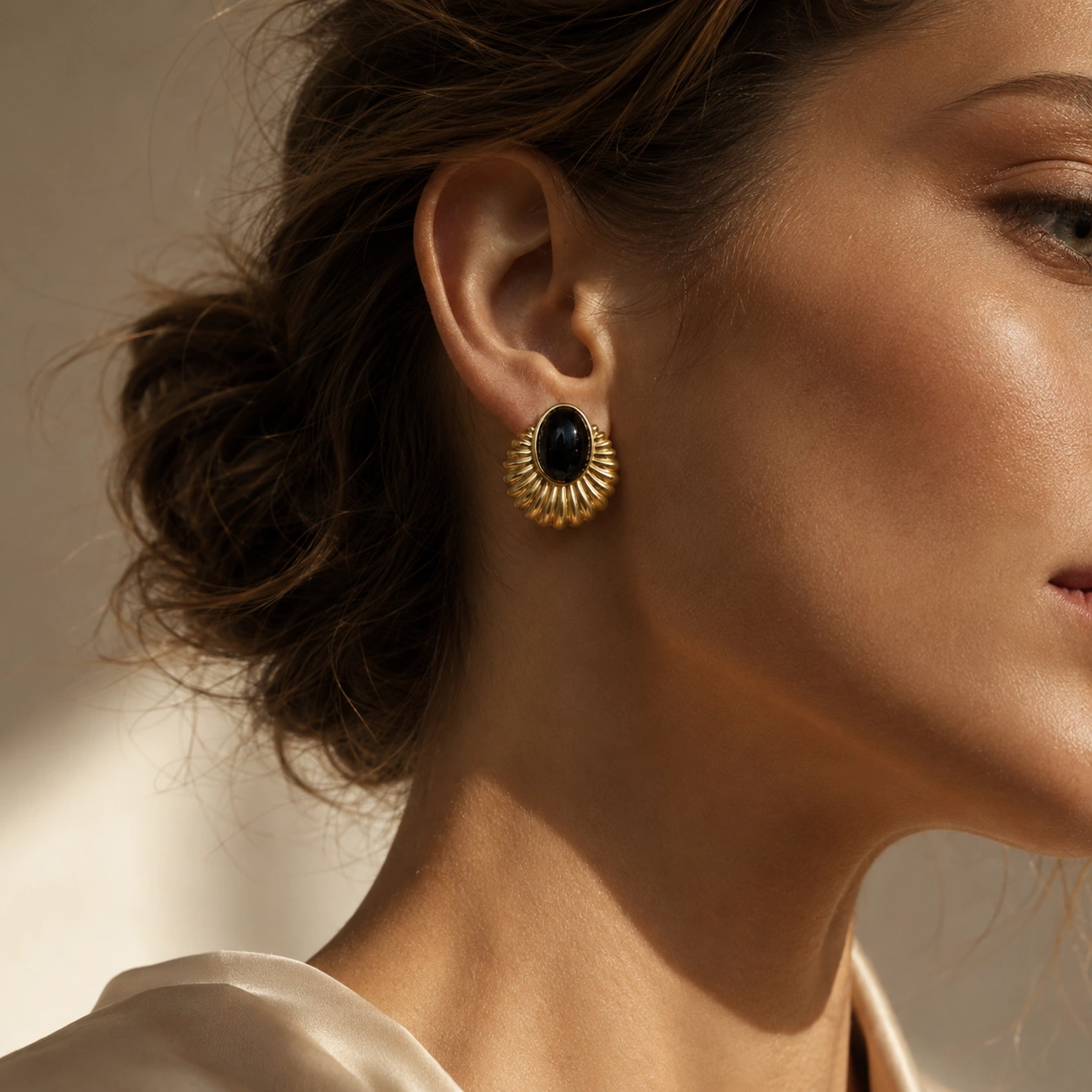 Black Onyx Fan Stud Earrings