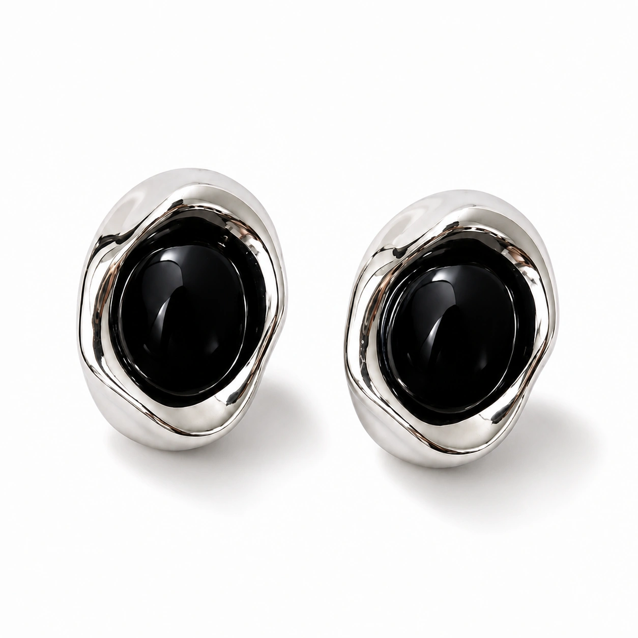 Black Onyx Organic Stud Earrings