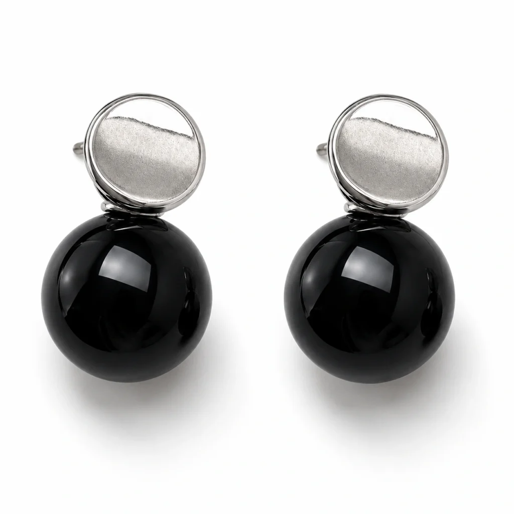 Black Resin Drop Earrings – Double Disc Minimalist Design