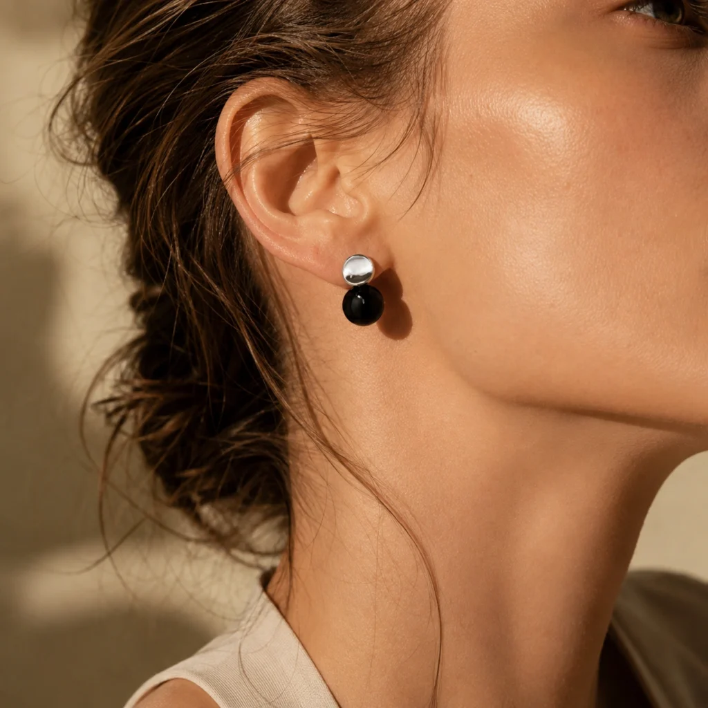Black Resin Drop Earrings – Double Disc Minimalist Design