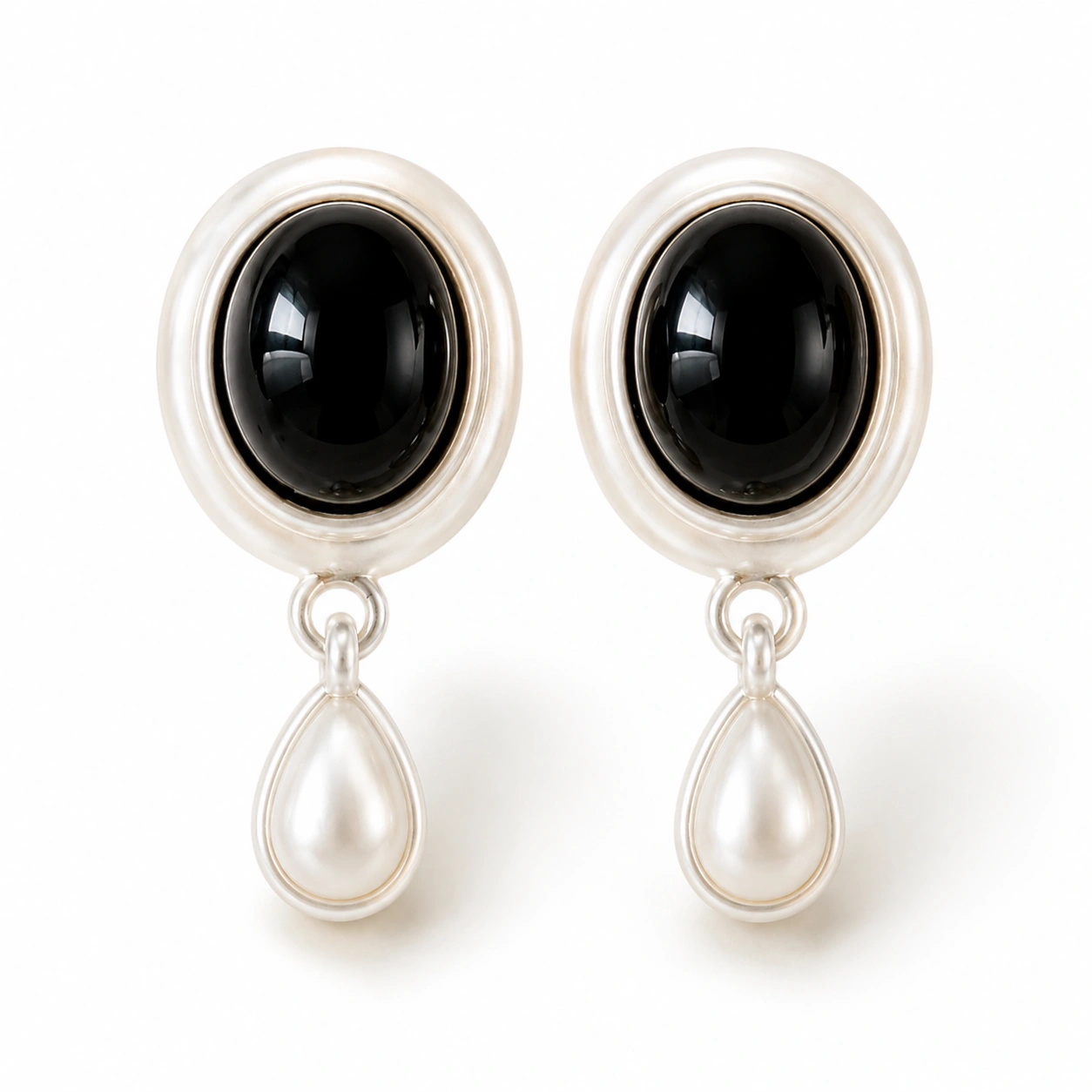 Black Onyx & Pearl Drop Earrings