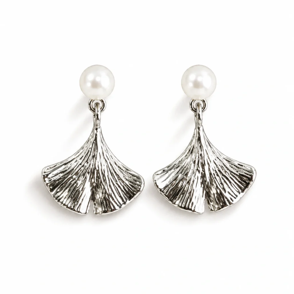 Ginkgo Leaf Drop Earrings – Vintage Silver Fan Design