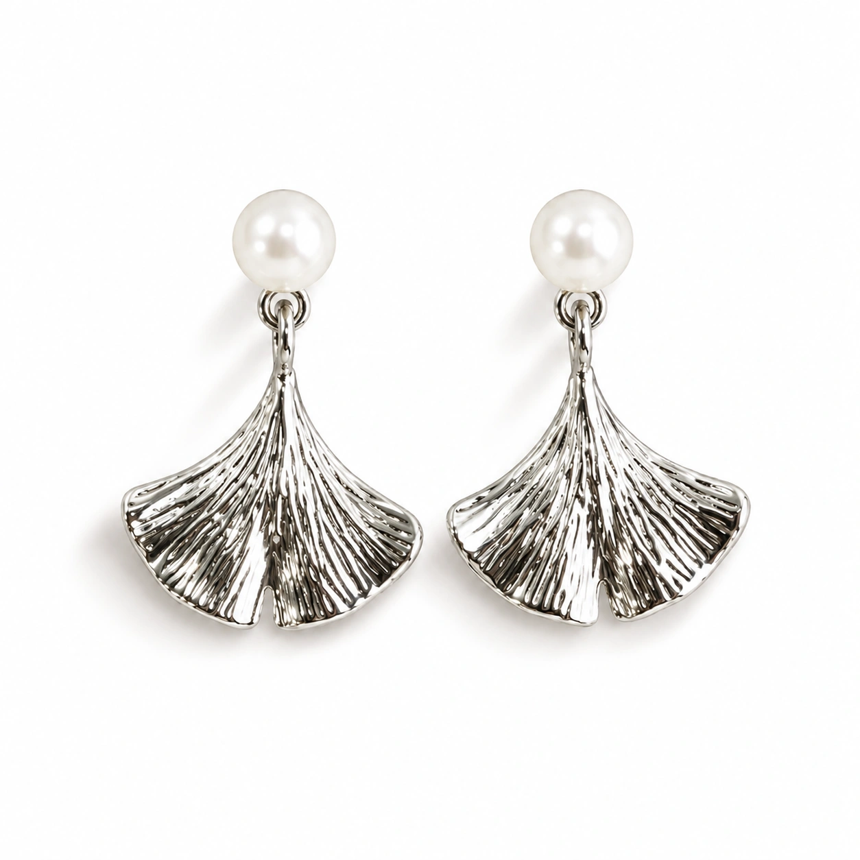 Pearl Ginkgo Leaf Drop Earrings