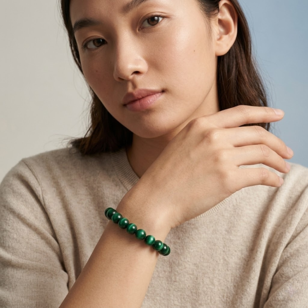 Natural Malachite Beaded Bracelet – Classic Green Gemstone Jewelry