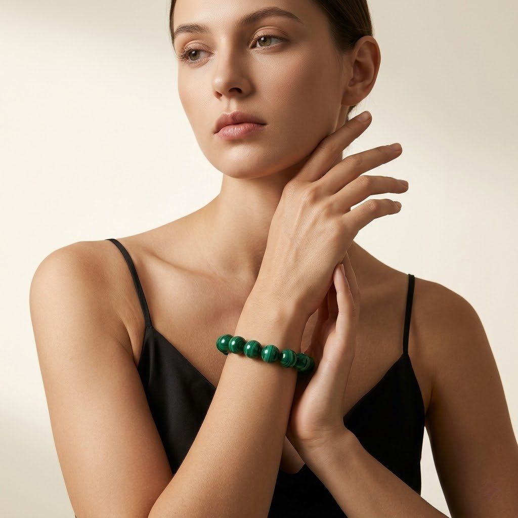Natural Malachite Beaded Bracelet – Classic Green Gemstone Jewelry