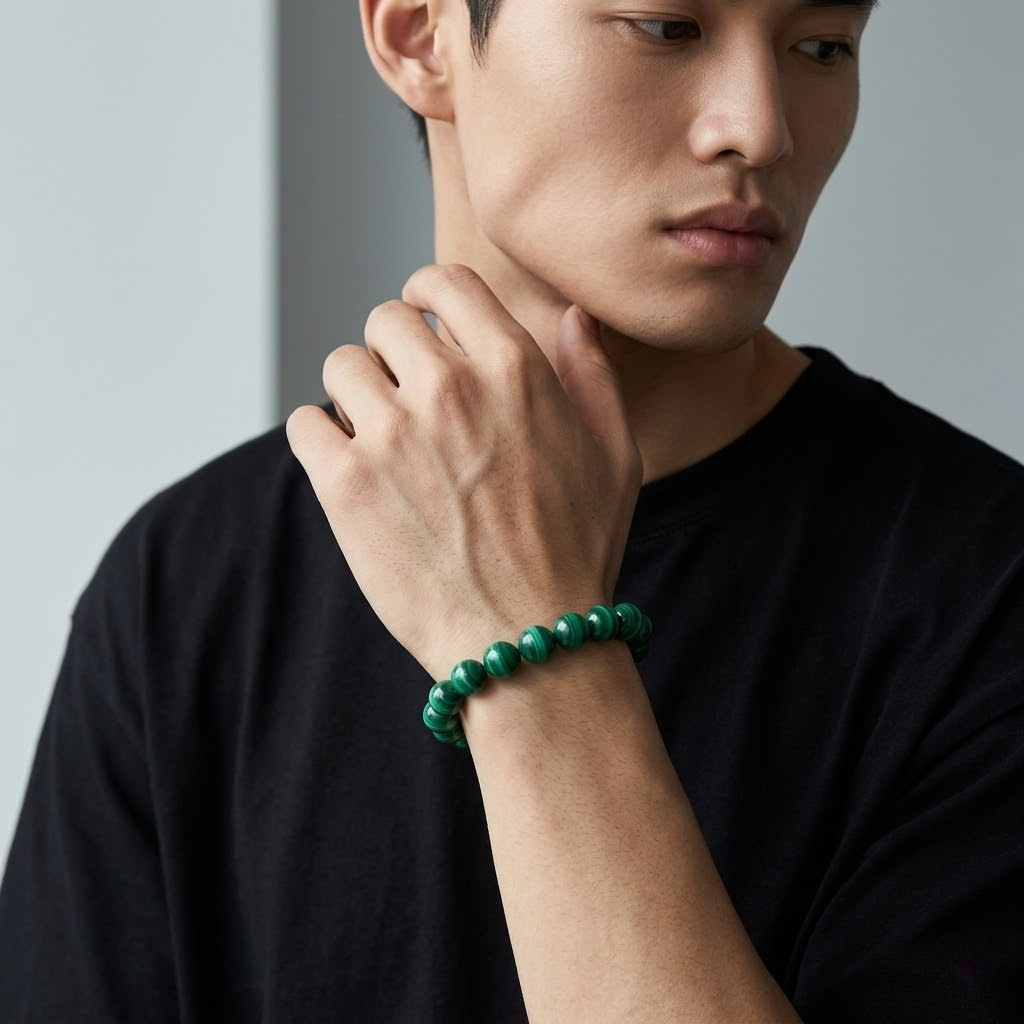 Natural Malachite Beaded Bracelet – Classic Green Gemstone Jewelry
