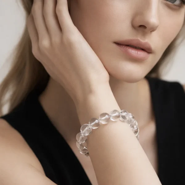 Clear Quartz Beaded Bracelet – Natural Transparent Crystal