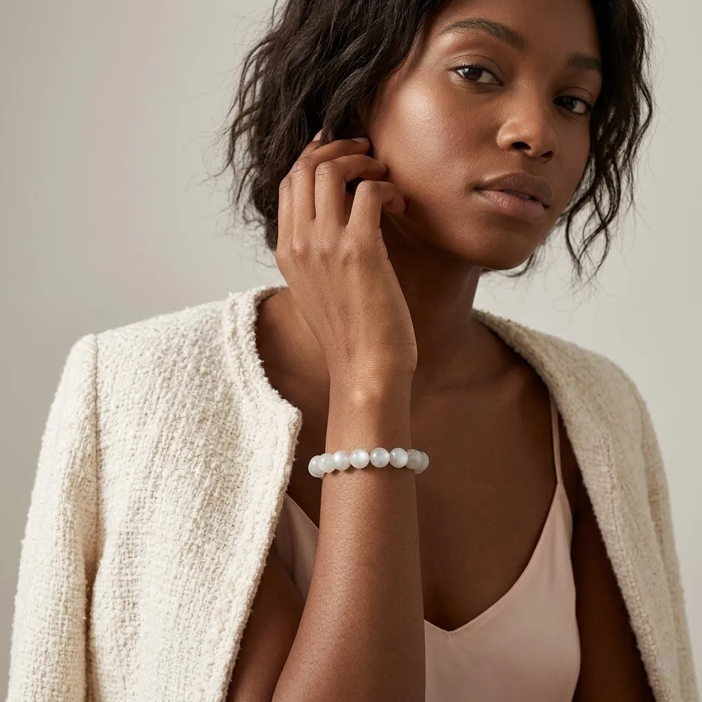 Natural White Moonstone Beaded Bracelet – Handmade Minimalist Crystal Jewelry