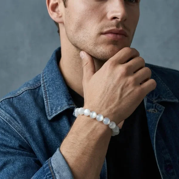 Natural White Moonstone Beaded Bracelet – Handmade Minimalist Crystal Jewelry