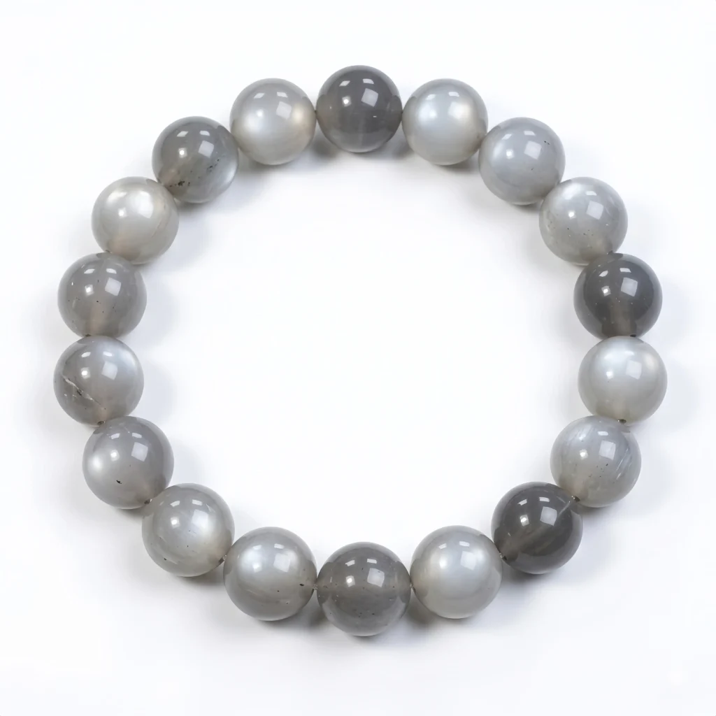 Silver Moonstone Beaded Bracelet | Natural Grey Moonstone