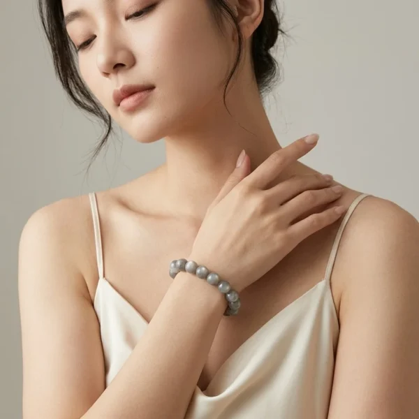 Silver Moonstone Beaded Bracelet | Natural Grey Moonstone