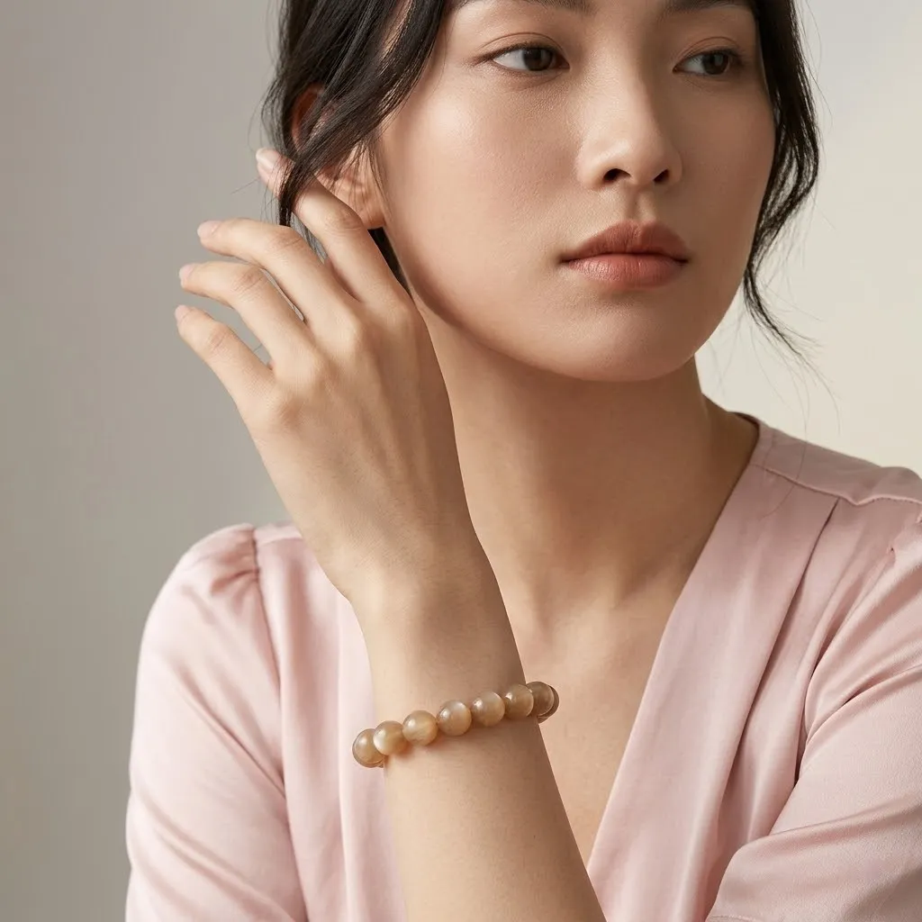Milk Tea Moonstone Bead Bracelet