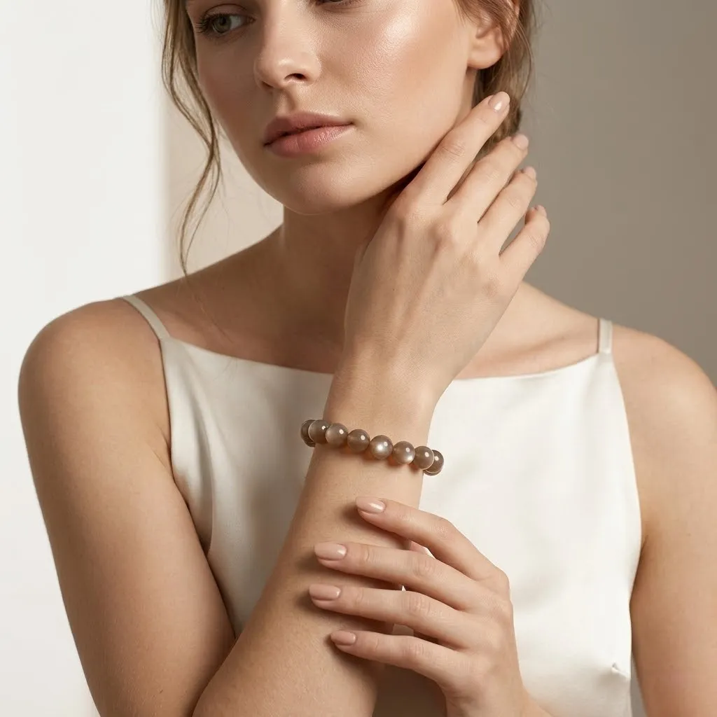 Champagne Moonstone Beaded Bracelet – Natural Beige Gemstone
