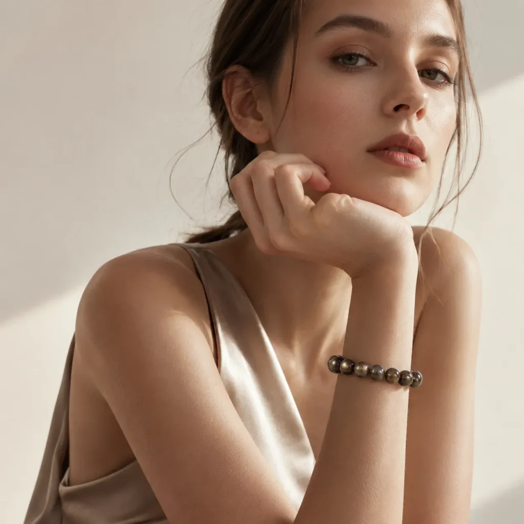 Black Gold Skeleton Moonstone Beaded Bracelet