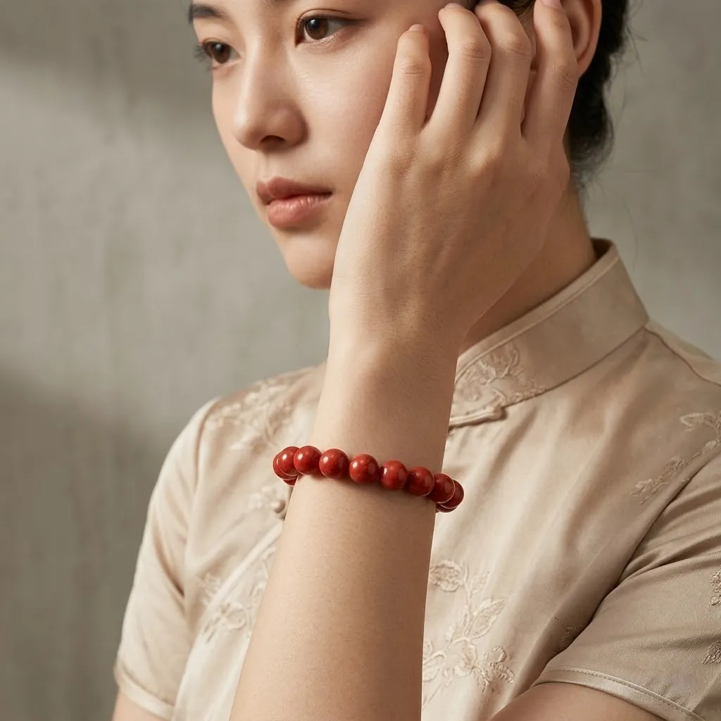 Natural Cinnabar Bead Bracelet – Handmade Lucky Red Gemstone Jewelry