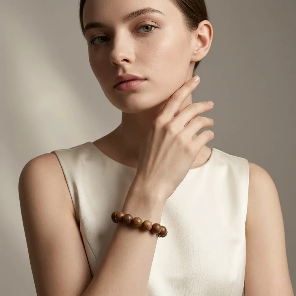 Golden Silk Sandalwood Bead Bracelet – Natural Handmade Wooden Jewelry