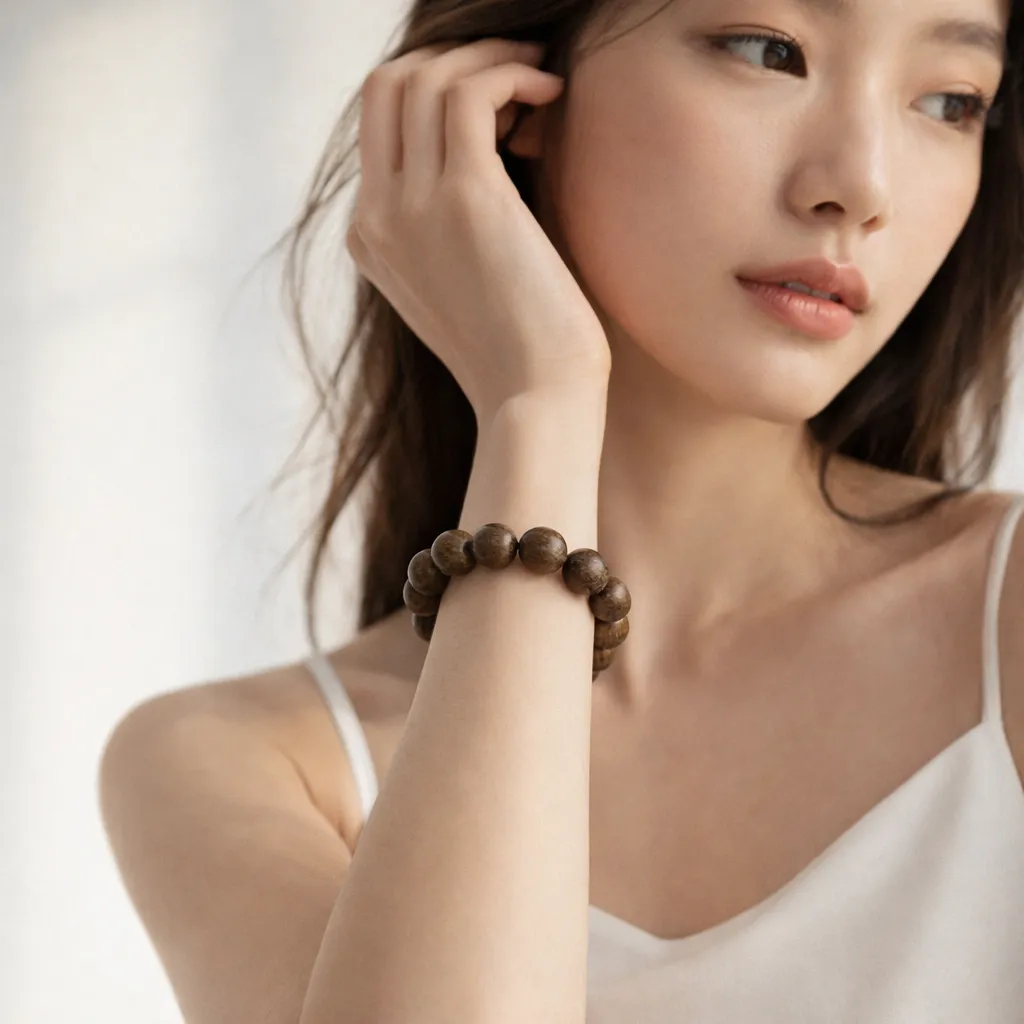 Golden Silk Sandalwood Bead Bracelet – Natural Handmade Wooden Jewelry