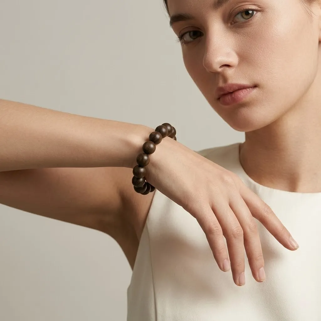 Golden Silk Sandalwood Bead Bracelet – Natural Handmade Wooden Jewelry