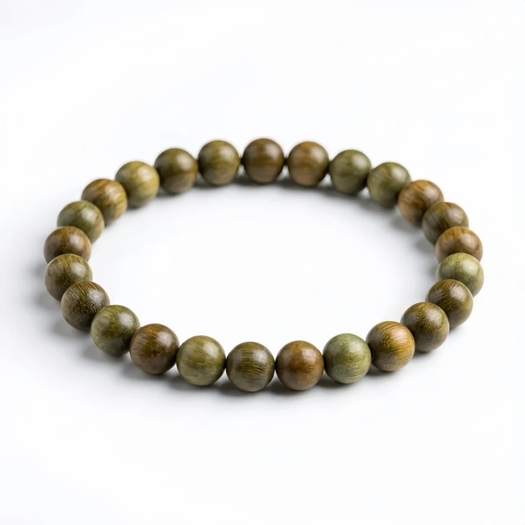 Green Sandalwood Bead Bracelet | Natural Handmade Wooden Jewelry