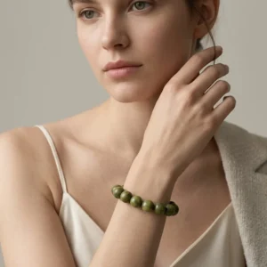 Green Sandalwood Bead Bracelet | Natural Handmade Wooden Jewelry