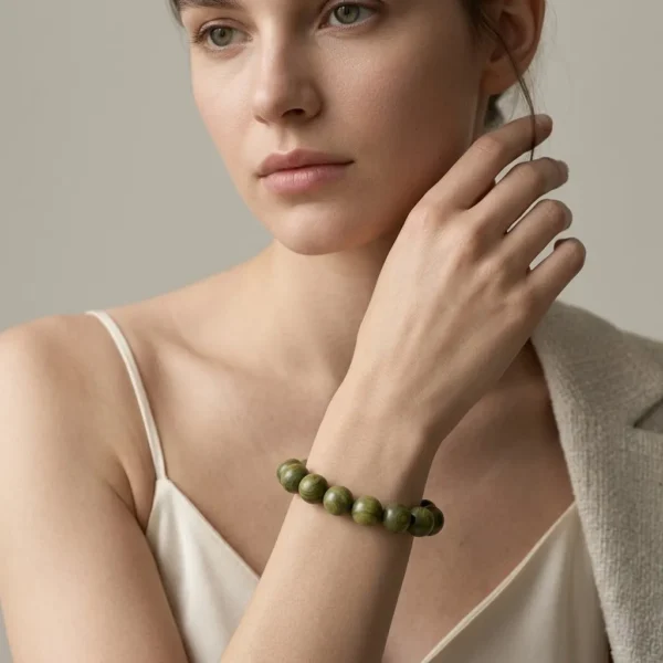 Green Sandalwood Bead Bracelet | Natural Handmade Wooden Jewelry