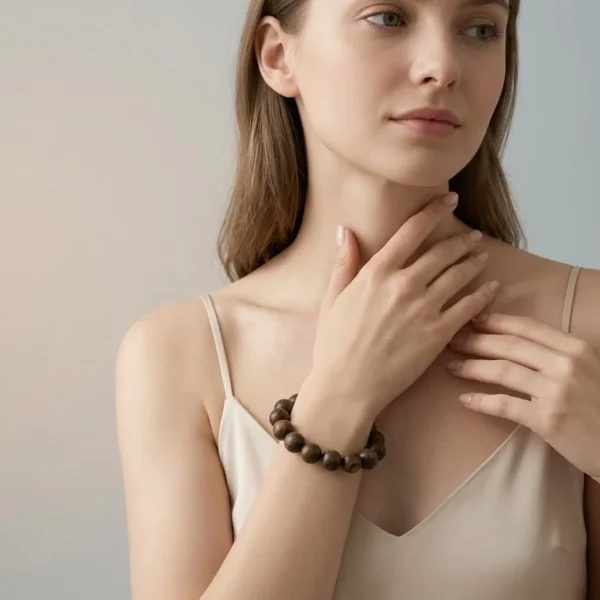 Natural Agarwood Beaded Bracelet – Handmade Wooden Mala