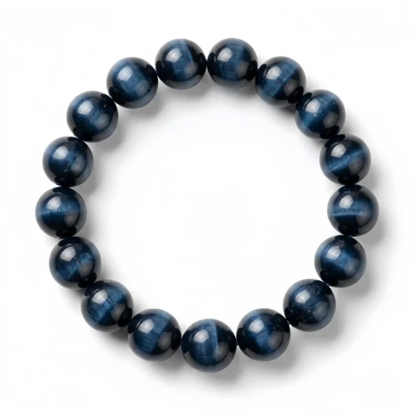 Blue Tiger Eye Beaded Bracelet – Natural Deep Blue Gemstone