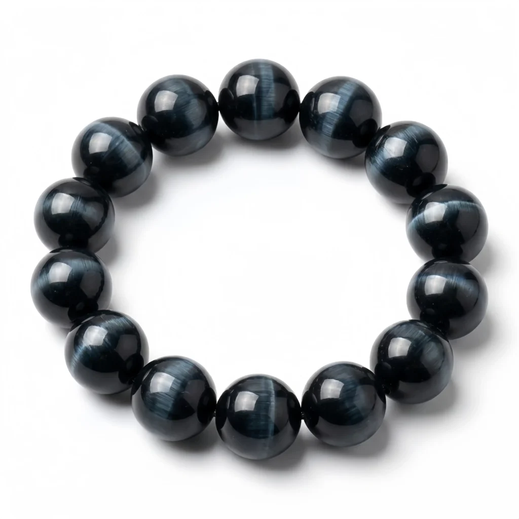 Blue Tiger Eye Beaded Bracelet – Natural Deep Blue Gemstone
