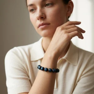Blue Tiger Eye Beaded Bracelet – Natural Deep Blue Gemstone