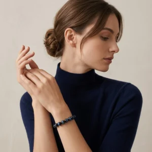 Blue Tiger Eye Beaded Bracelet – Natural Deep Blue Gemstone