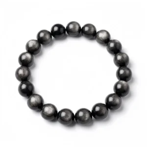 Silver Sheen Obsidian Beaded Bracelet – Natural Polished Gemstone