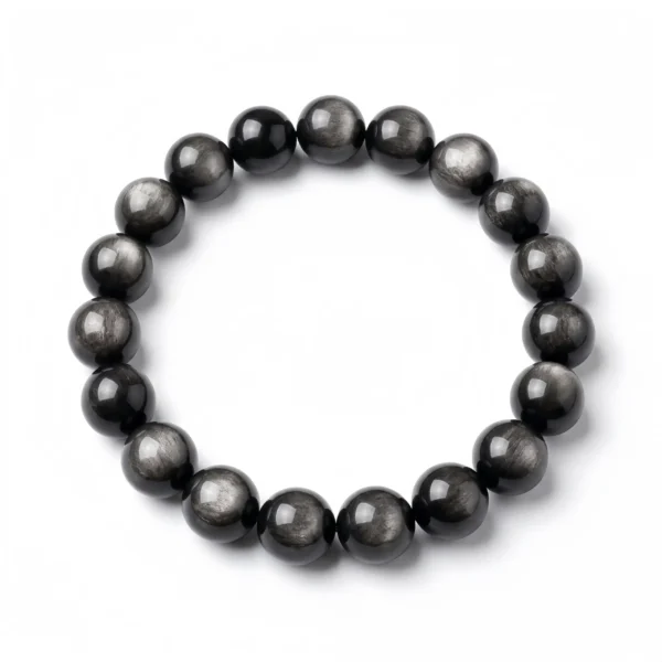 Silver Sheen Obsidian Beaded Bracelet – Natural Polished Gemstone